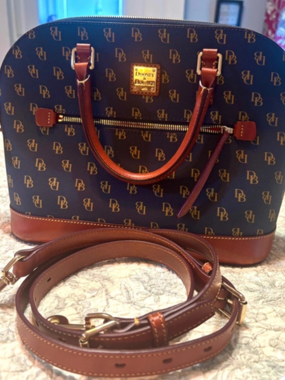 Dooney & Bourke Brown and Tan DB Logo Dome Satchel